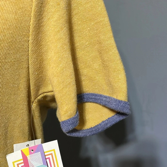 NWTs LuLaRoe yellow with purple trim size medium shirt soft round neck - Picture 2 of 7